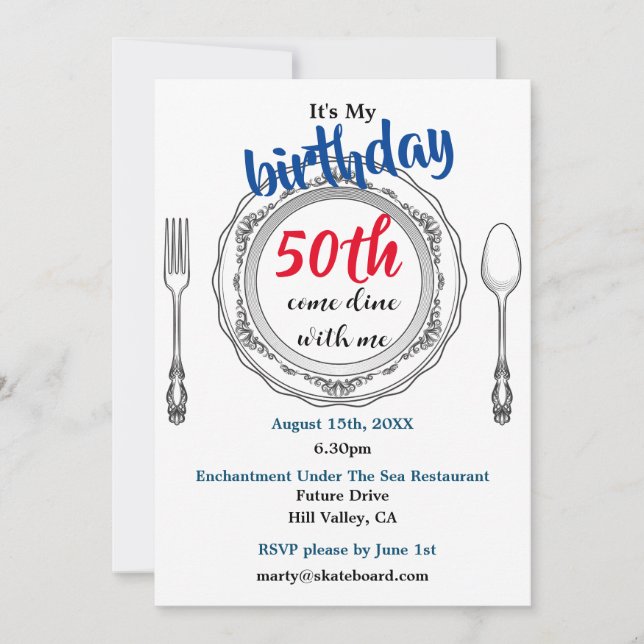 Invitación ¡Celebraciones de cumpleaños, ven a cenar conmigo! (Anverso)