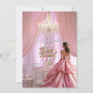 Invitación Celebraciones de Dulces Dieciséis Vestido Rosa Can