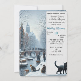 Invitación Celebraciones de invierno en la nieve, con gatitos