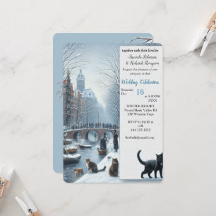 Invitación Celebraciones de invierno en la nieve, con gatitos