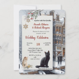 Invitación Celebraciones de invierno en la nieve, con gatitos