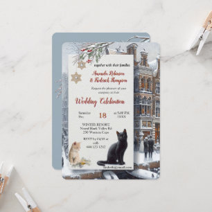 Invitación Celebraciones de invierno en la nieve, con gatitos