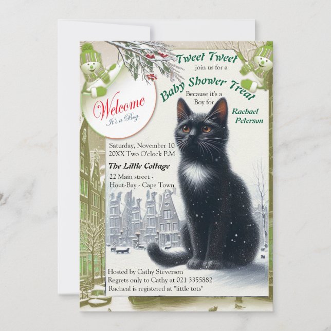 Invitación Celebraciones de invierno en la nieve, con gatitos (Anverso)