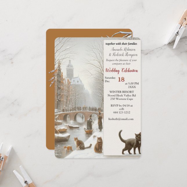 Invitación Celebraciones de invierno en la nieve, con gatitos (Anverso/Reverso In Situ)