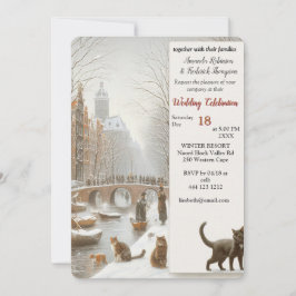 Invitación Celebraciones de invierno en la nieve, con gatitos