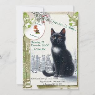 Invitación Celebraciones de invierno en la nieve, con gatitos