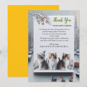 Invitación Celebraciones de invierno en la nieve, con gatitos