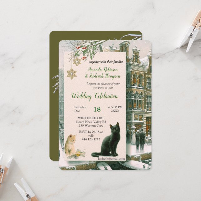 Invitación Celebraciones de invierno en la nieve, con gatitos (Anverso/Reverso In Situ)