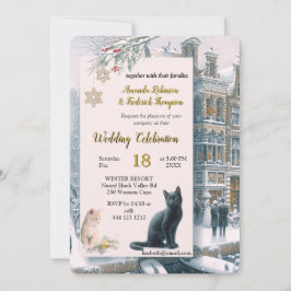 Invitación Celebraciones de invierno en la nieve, con gatitos