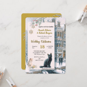 Invitación Celebraciones de invierno en la nieve, con gatitos