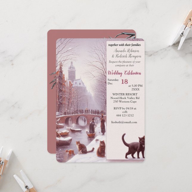 Invitación Celebraciones de invierno en la nieve, con gatitos (Anverso/Reverso In Situ)