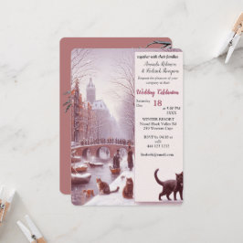 Invitación Celebraciones de invierno en la nieve, con gatitos