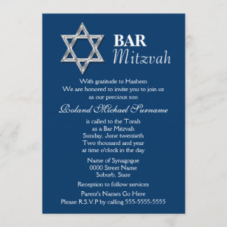 Invitación Celebraciones de mitzvah en el bar de la plata azu
