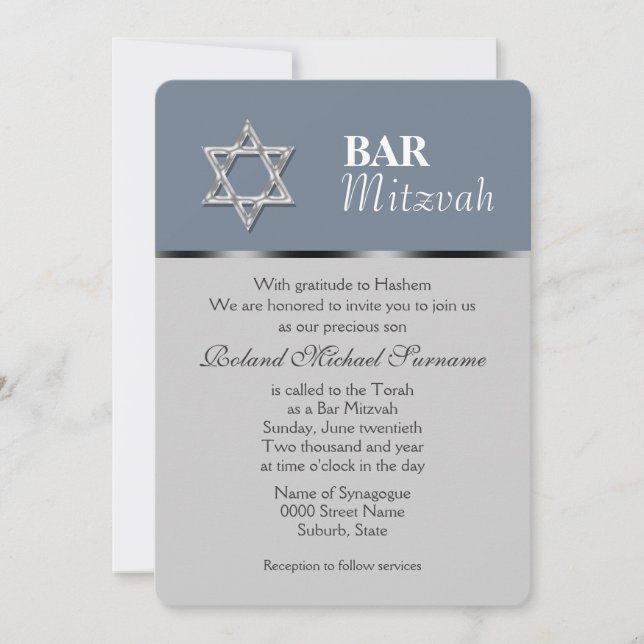 Invitación Celebraciones de mitzvah en el bar gris azul (Anverso)