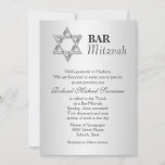 Invitación Celebraciones de mitzvah en el bar gris plateado<br><div class="desc">Una estrella plateada de David FAUX se encuentra en un fondo gris plateado en el que descansan las plantillas de texto en blanco. TAMAÑO - Invitación plana de 5 x 7". PERSONALIZAR IT - Cambie la redacción para que se adapte a su ocasión especial y adaptarla a cualquier función, reunión...</div>