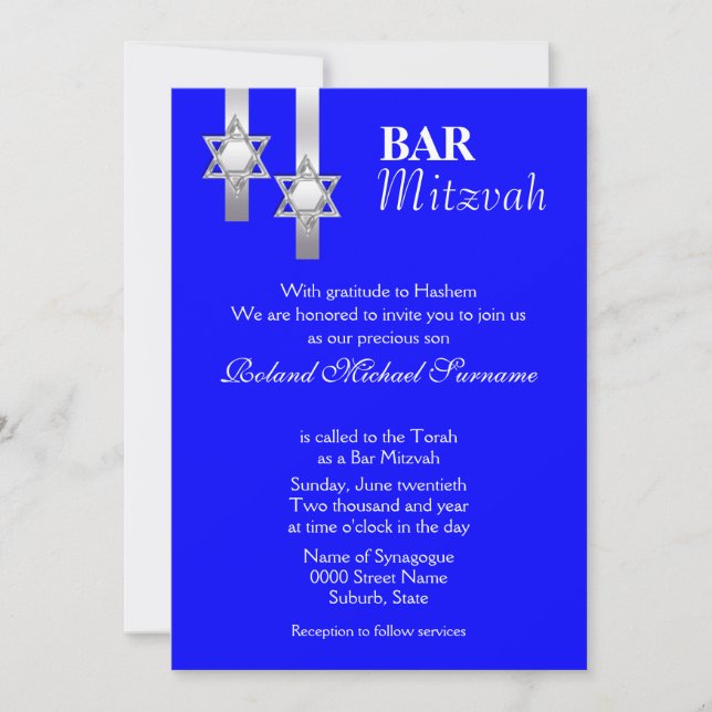Invitación Celebraciones del bar azul mitzvah (Anverso)