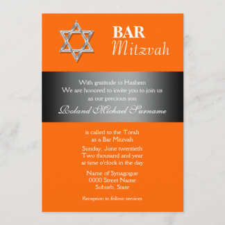 Invitación celebraciones del bar gris Naranja mitzvah