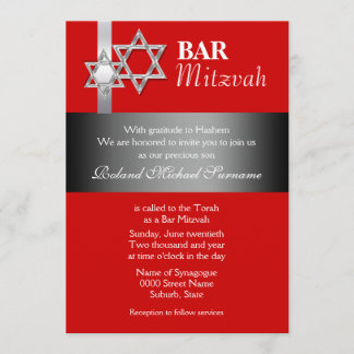 Invitación Celebraciones del bar gris rojo mitzvah