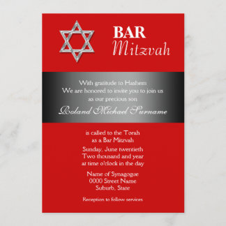 Invitación Celebraciones del bar gris rojo mitzvah