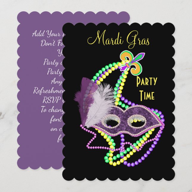 Invitación Celebraciones del Mardi Gras Fiesta de máscara de  (Anverso / Reverso)