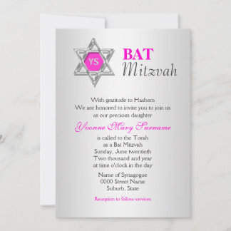 Invitación Celebraciones del mitzvah de murciélago rosado