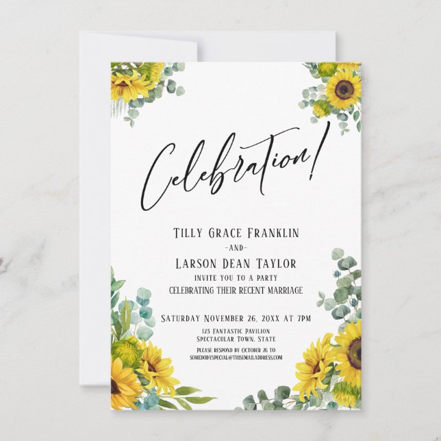 Invitación Celebraciones! Eucalyptus Fiesta de girasol Recepc (Anverso)