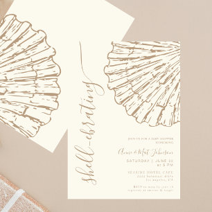 Invitación Celebrando la ducha de bebé beige de conchas coste