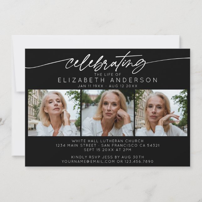 Invitación Celebrando la vida del funeral de Collage de fotos (Anverso)