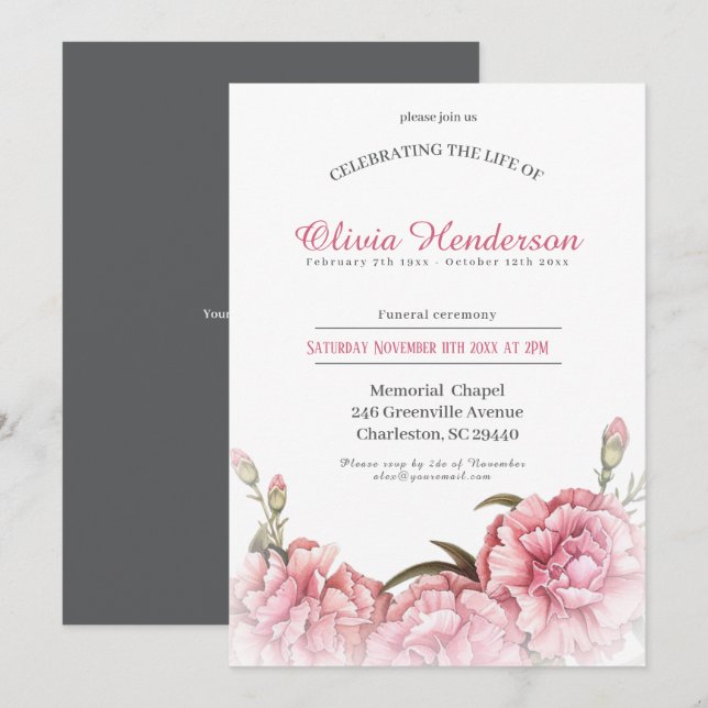 Invitación Celebrando la vida del funeral floral (Anverso / Reverso)
