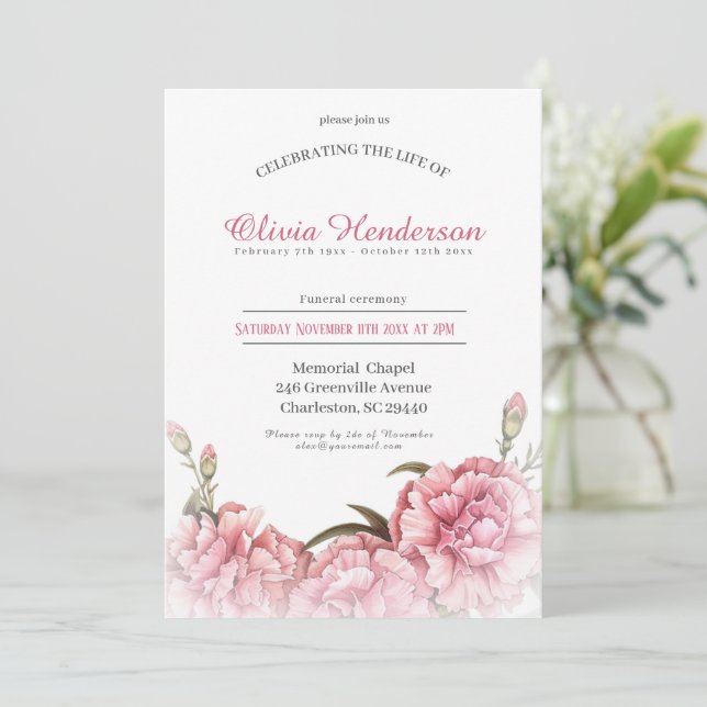 Invitación Celebrando la vida del funeral floral (Anverso de pie)
