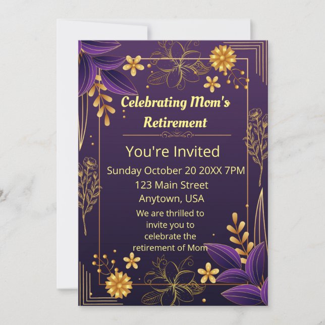 Invitación Celebrando los acentos de oro morado del retiro de (Anverso)
