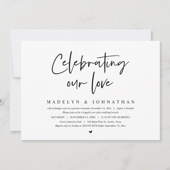 Invitación Celebrando nuestro amor, Boda Elopement Brunch (Anverso)