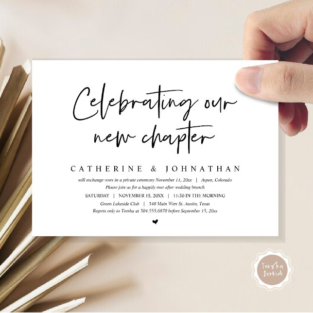 Invitación Celebrando Nuestro Nuevo Capítulo, Elopement Brunc (Celebrating Our New Chapter, Elopement Brunch/ Dinner / Party Invitation Card, in Black and White)