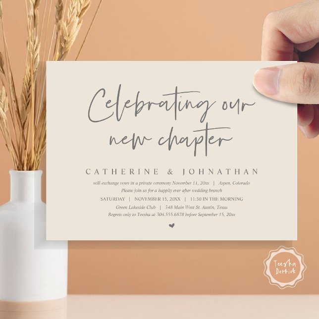 Invitación Celebrando Nuestro Nuevo Capítulo, Elopement Brunc (Celebrating Our New Chapter, Elopement Brunch/ Dinner / Party Invitation Card, in Grey Cream)
