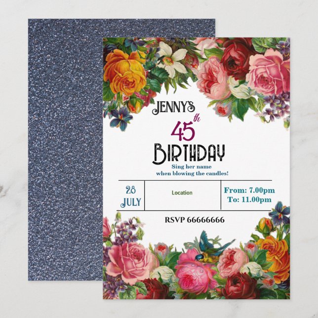 Invitación Celebrando su cumpleaños  (Anverso / Reverso)