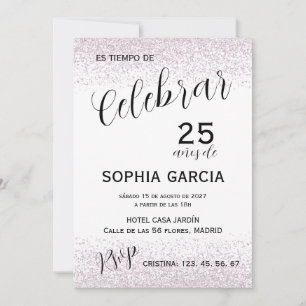 Invitación Celebrar 25 Años Cumpleaños Pink Glitz
