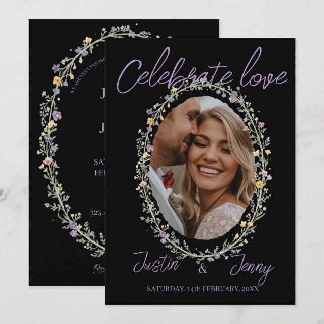 Invitación Celebrar Amor Floral Simple Boda Moderna (Anverso / Reverso)
