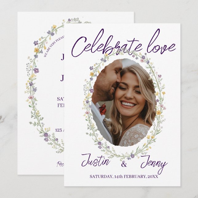 Invitación Celebrar Amor Floral Simple Boda Moderna (Anverso / Reverso)