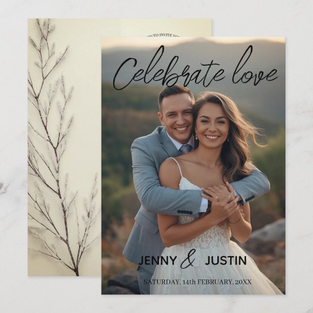 Invitación Celebrar amor personalizado boda simple moderna (Anverso / Reverso)