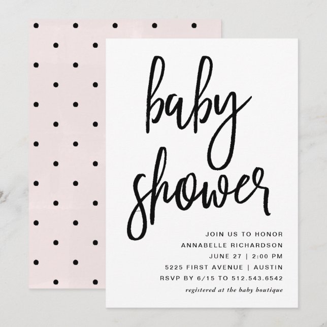 Invitación Celebrar | Baby Shower de tipografía moderna (Anverso / Reverso)