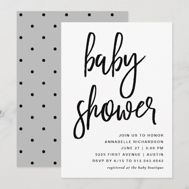 Invitación Celebrar | Baby Shower de tipografía moderna (Anverso / Reverso)