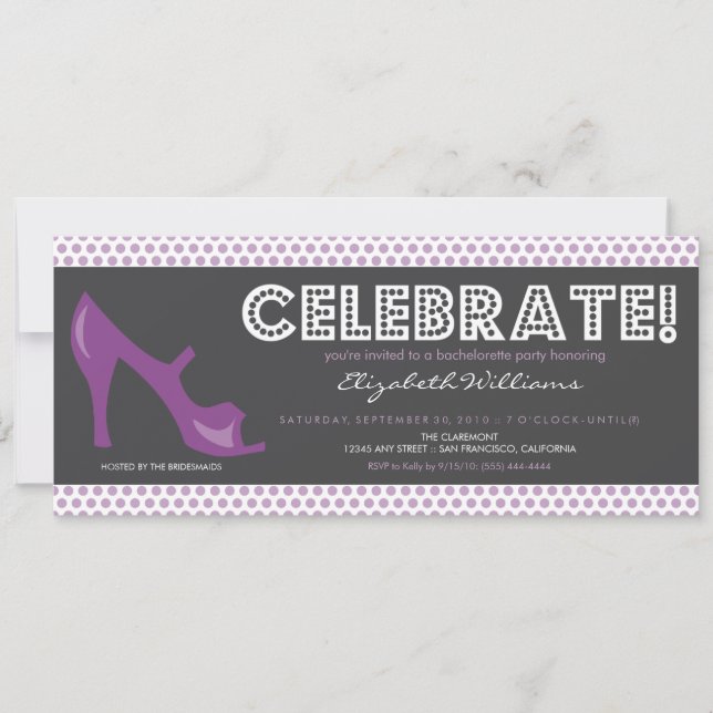 Invitación ¡CELEBRAR! Billboard Bachelorette Invite (morado) (Anverso)