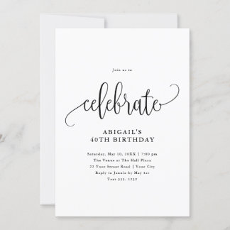 Invitación Celebrar caligrafía moderna en blanco y negro