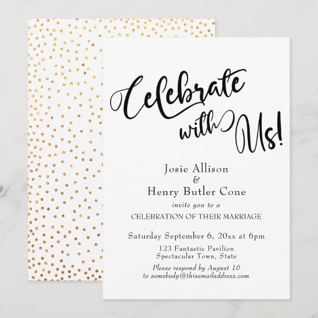 Invitación Celebrar con el Confetti de Oro de la Recepción de (Anverso / Reverso)
