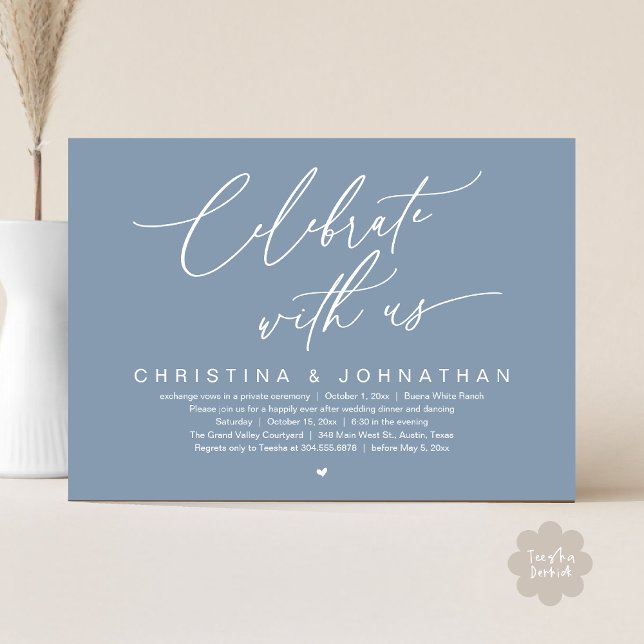 Invitación Celebrar Con El Fiesta De La Cena De Bodas De Eeuu (Celebrate With Us Romantic Wedding Elopement Dinner Brunch Lunch Party Invites Card PDF Dusty Blue)