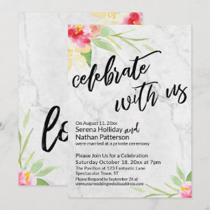 Invitación Celebrar con flores de mármol suave y acuarela de