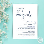 Invitación Celebrar Con La Cena Boda De Los Recién Matados<br><div class="desc">Cena de boda y carta de invitación a fiesta (Celebrar con los recién casados),  en minimalista moderno,  con temática de azul marino. Es perfecto para tu recepción boda/invitación a la celebración post boda.</div>