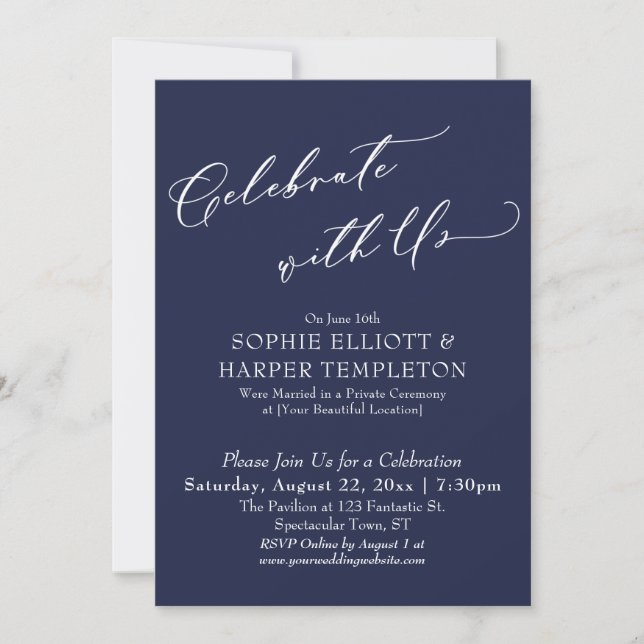 Invitación Celebrar con la elegante recepción azul de la Mari (Anverso)
