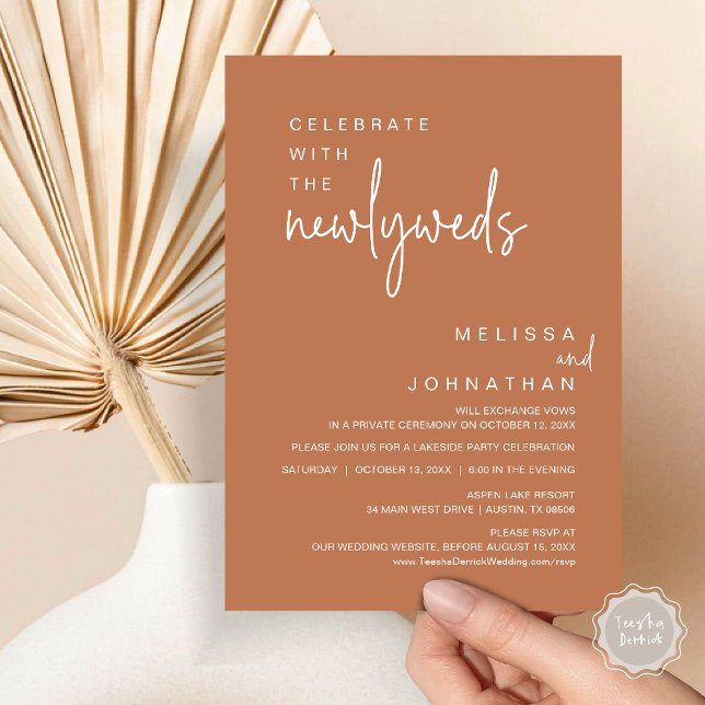 Invitación Celebrar Con La Fiesta De Bodas Y Novedades (Celebrate With The Newlyweds, Modern Wedding Party Invitation Card, PDF, in Copper Terracotta)