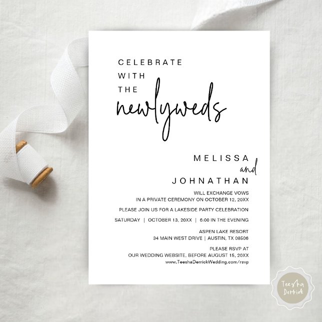 Invitación Celebrar Con La Fiesta De Bodas Y Novedades (Celebrate With The Newlyweds, Modern Wedding Party Invitation Card, PDF, in Black and White)